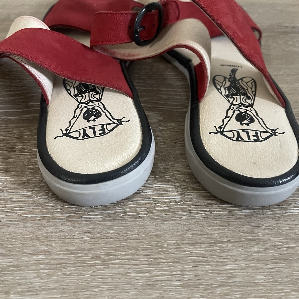 Fly London Red Suede Crossover Strap Sandals with Ankle Support - Picture 4 of 10